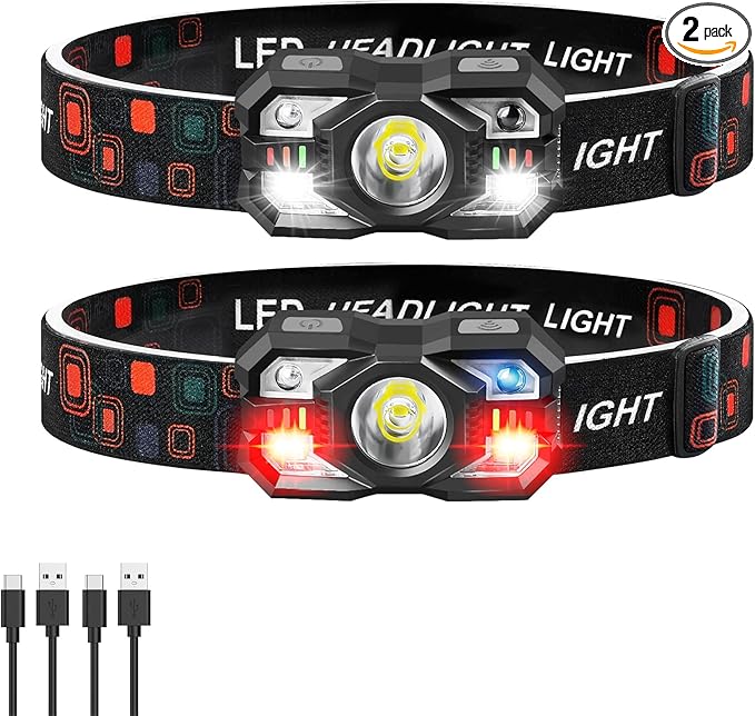Headlamp Rechargeable 2Pack, 3000 Lumen Ultra-Light Bright Headlamp Flashlight with White Red Light, LED Headlight, 5+5 Mode for Outdoor Camping Fishing Running Hiking