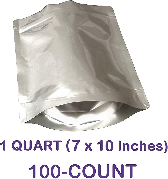 7 Mil Zip Top Mylar Bags Stand Up Pouch Gusseted Pouch in Multiple Sizes (100, 1 QUART 7 x 10 inch)