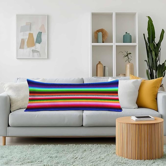 Mexican Boho Body Pillow Covers for Adults, Mexican Blanket Stripes Colorful Sleeper Pillow Covers Lumbar Body Cushion Cover 20"X54" Body Pillowcase for Home Bedroom Office Hotel