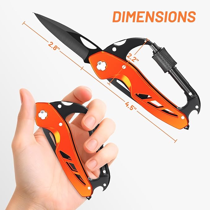 Carabiner Multitool 9-in-1 EDC Pocket Knife, Hexwrench, Saw, Screwdriver, Can Bottle Opener, Breaker, Buckle, Survival Gear for Camping Climbing, Gifts for Men Women, Stocking Stuffers