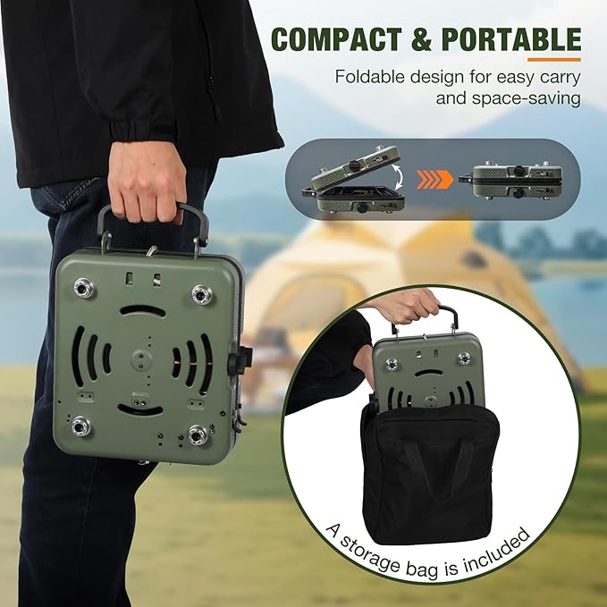 2 Burner Propane Camping Stove,Portable Folding Gas Stove for Camping with 17200 BTU,Two Adjustable Burners with Easy Carrying Handle&Inlet Gas Pipe,Outdoor Camp Stove for Camping Backpacking
