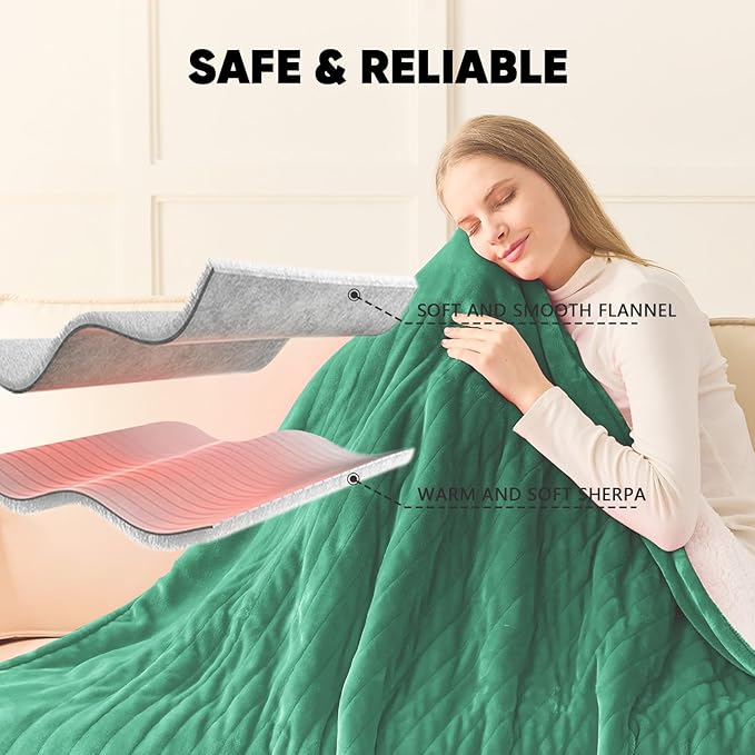 greenoak Heated Blanket Electric Twin 62"X84", Heating Blanket with 10 Heat Levels 1/2/4/6/8 Hours Auto-Off, Fleece Soft Christmas Blanket,Gifts for Grandma Seniors Mom, Mint Green