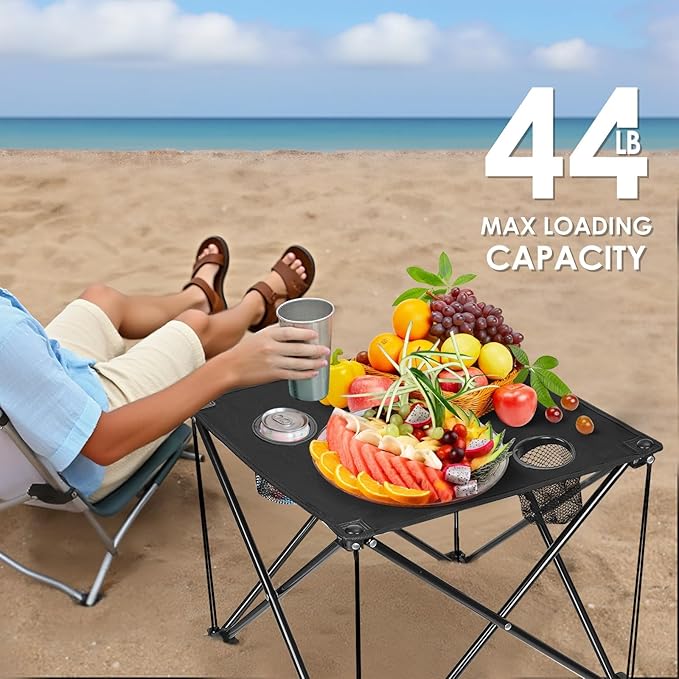 Portable Camping Table, Ultralight Picnic Table Foldable with 2 Cup Holders and Carrying Bag for Outdoor Camping Picnic BBQ Beach Party Patio Fishing, Steel Frame, High-Grade 600D Oxford Fabric