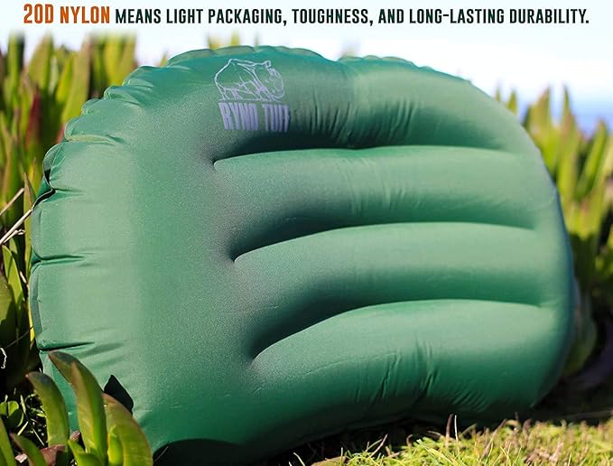 Ryno Tuff Inflatable Outdoor Camping Pillow with Knitted Fabric for Neck Lumbar Support - Insulated Inflatable Travel Pillow for Camping, Backpacking, Hiking & Traveling with A Compact Carrying Case