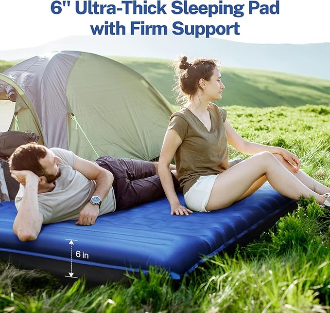 OGERY Sleeping Pad for Camping, 6" Extra-Thick Reinforced Camping Sleeping Pad with Pillows & Built-in Foot Pump, Ultralight Self Inflating Air Mattress Mat for Tent Hiking Essentials Gear