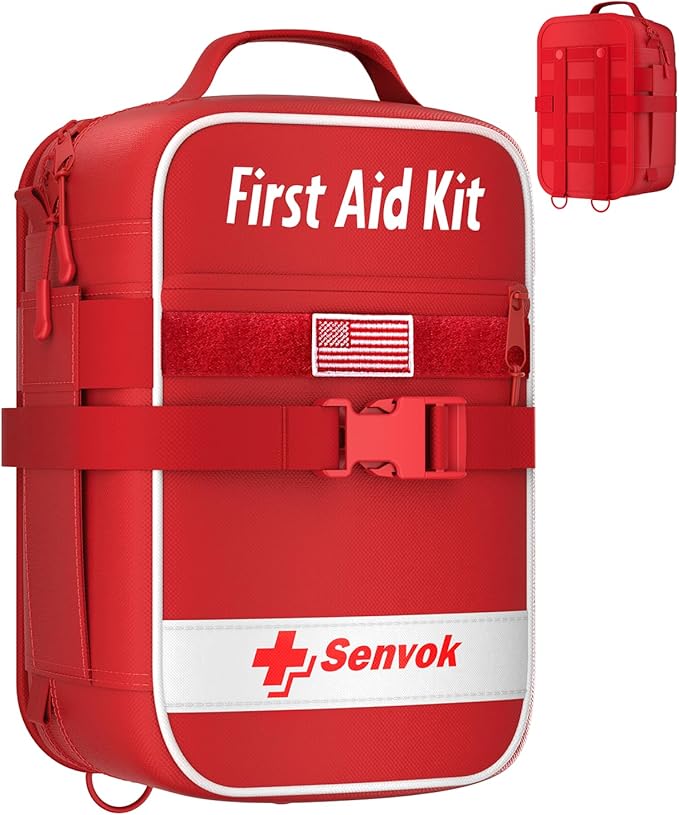 Senvok Large First Aid Kit for Car, Home & Travel - Emergency Survival Kit with Zip Stitch Wound Closure and Molle Pack Pockets - Ideal for Camping, Hiking, Outdoor Adventures