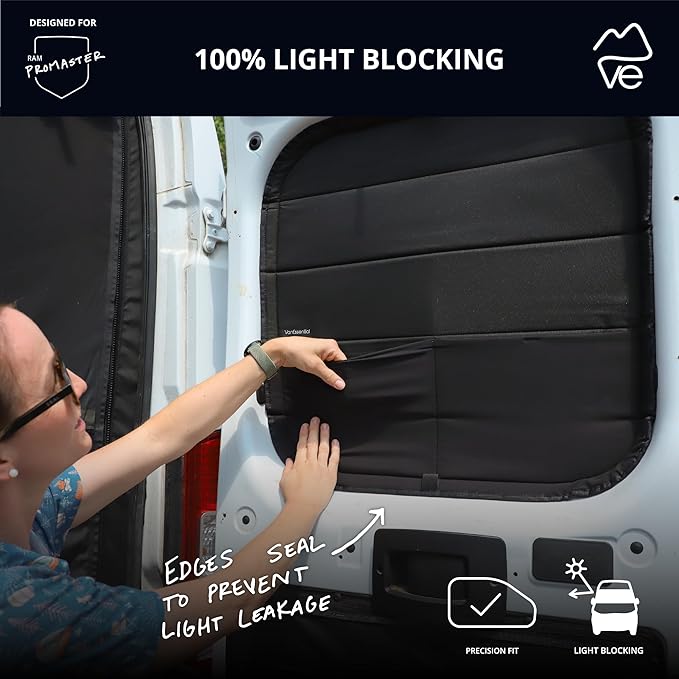 VanEssential Insulated Stealth Blackout Rear Door Window Covers Designed for RAM Promaster Bare Metal Window Frame Van Years 2014 to Current Model (Pair) - Black