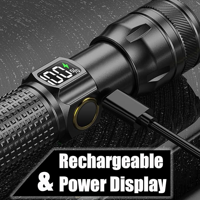 Gotellx Rechargeable LED Flashlights with Digital Power Display, Zoomable High Lumens Bright EDC Flashlight with USB C Charging Port for Home and Outdoor Emergency, Camping Essentials, Survival Gear