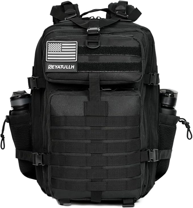 45L Military Tactical Backpack for Men & Women Bug Out Bag Assault pack Molle Daypack Hiking Trekking Rucksack (2.0 side pockets (black))