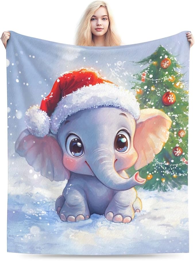 Christmas Elephant Blanket Soft Warm Cute Elephant Plush Throw Blanket Cozy Animal Flannel Fleece Bedding Stuff Decor Blanket Gifts for Lover Girls Boys Kids Women Adults Bed Travel 40"x50"