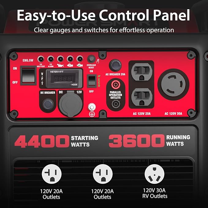 4400-Watt Portable Inverter Generator, Gas Powered, CO-Sensor, Lightweight & Quiet for Home Use and Emergency Backup, Camping, EPA Compliant