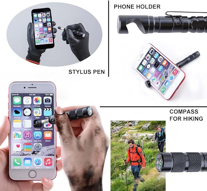 Tactical Pen 8 in 1 Multitool with Phone Holder, Stylus Pen Gifts for Men EDC Pen for Self Defense, Daily Use, Outdoors, Survival Gear