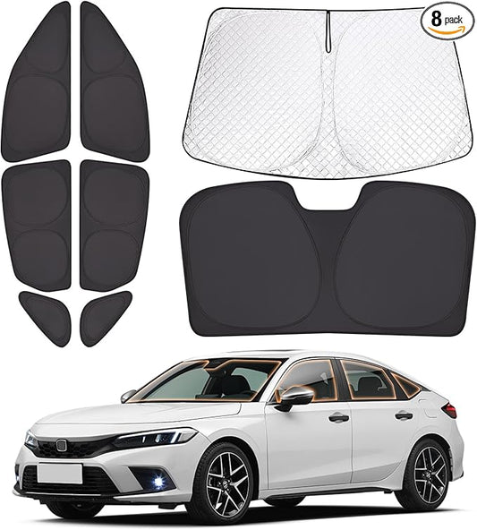 XCBYT 2021-2024 Civic Full Coverage Window Shades | 6-Layer Blackout Insulated Sun & UV Protection | Custom Fit Privacy Covers for Camping, Sleeping & Car Living (8 PCS)