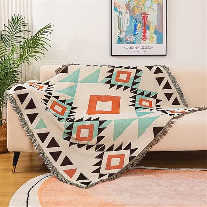Homesy Aztec Throw Blankets Navajo Southwestern Throws Cover Reversible Green Boho Southwest Blanket for Couch Chair Sofa Bed Home Outdoor Beach Car Tent Travel Camping 51"x63"