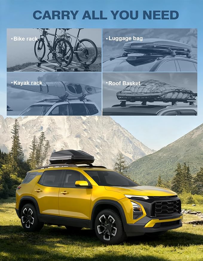 Roof Rack Cross Bars 220lbs Compatible with 2025 2026 Chevy Chevrolet Equinox with Raised Side Rails (Not for EV), Heavy Duty All-Metal Aluminum Crossbar Luggage Racks Roof Rails Rooftop