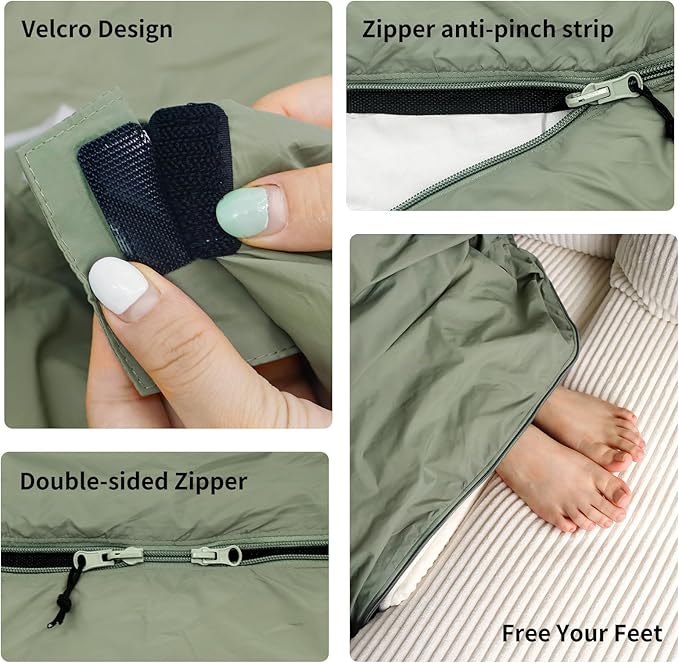 NewDoar Ultralight Backpacking Sleeping Bag - 50-70°F, 1.5lbs, Waterproof & Machine Washable, 2-Way Zipper for Teens,Couples,Women,Men Compact for Hiking/Camping (M/L Sizes)