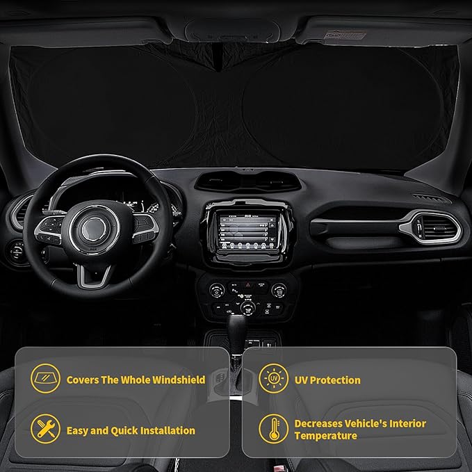 Sunshade Windshield Sun Shade for Kia K5 2021-2026 K900 Stinger Accessories, Custom Fit KIA Stinger 2017 2018-2022 2023 Front Window Foldable Sun Visor Protector Retractable UV Reflector Blocks UV Ray