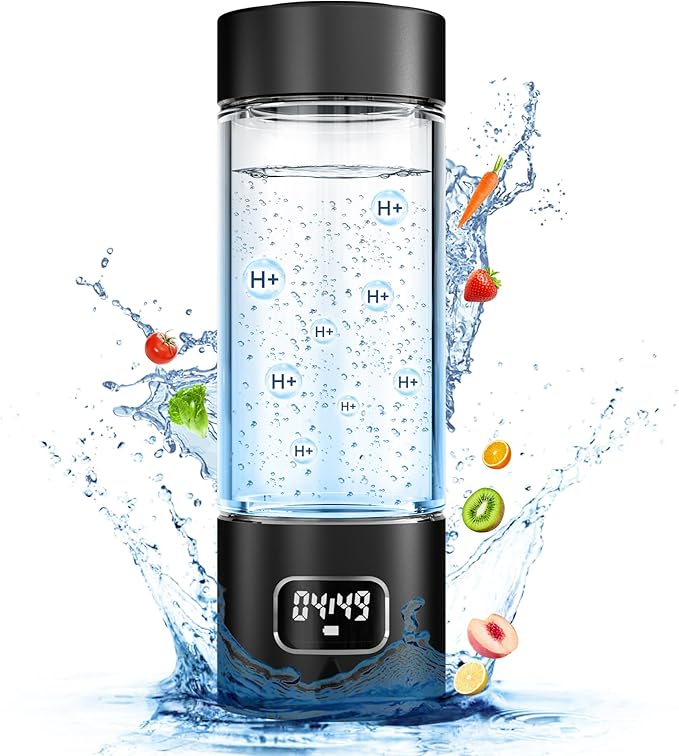 340ml Portable Hydrogen Water Bottle Generator with PEM-SPE Technology, Glass Exterior & Aluminum Shell, Produces 5000 ppb Hydrogen in 10 Minutes, for Home, Gym, Office & Travel