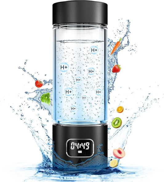 340ml Portable Hydrogen Water Bottle Generator with PEM-SPE Technology, Glass Exterior & Aluminum Shell, Produces 5000 ppb Hydrogen in 10 Minutes, for Home, Gym, Office & Travel