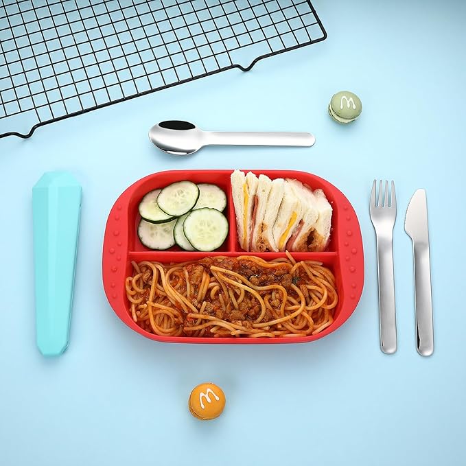 Utensils for Lunch Box Accessories, DEVICO Travel Silverware Set with Case, Camping Flatware Include 18/8 Stainless Steel Knife Fork and Spoon Set, Reusable Portable Cutlery Set for School (Teal)