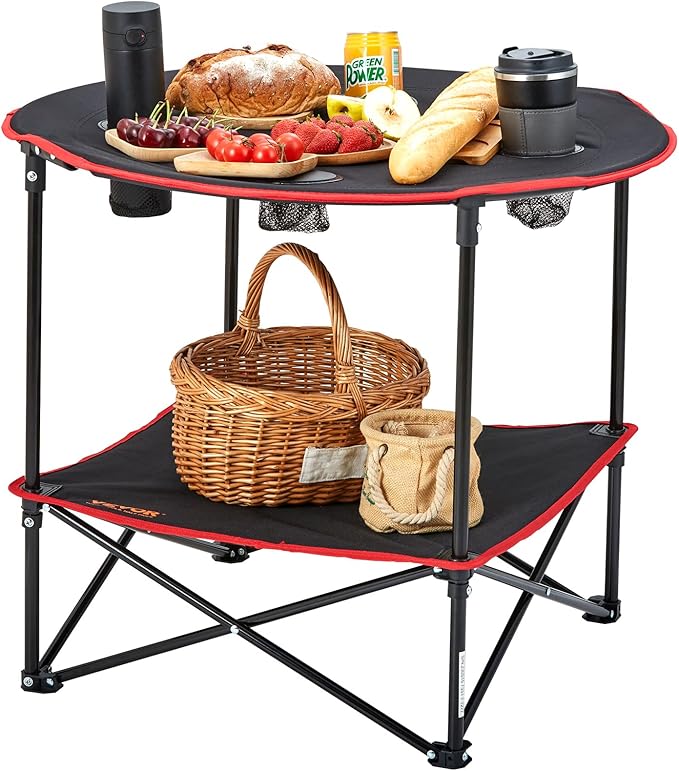 VEVOR Folding Camping Table, Outdoor Portable Fold Up Lightweight Side Table for BBQ, Tailgating, Picnic, Travel, Hiking, Fishing