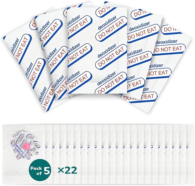 110 Packs 700CC Food Grade Oxygen Absorbers for Long Term Food Storage with Oxygen Indicator, Work with Mylar Bags, Mason Jars, and Vacuum Bags to Dehydrated & Preserved Foods Fresh (22x Packs of 5)