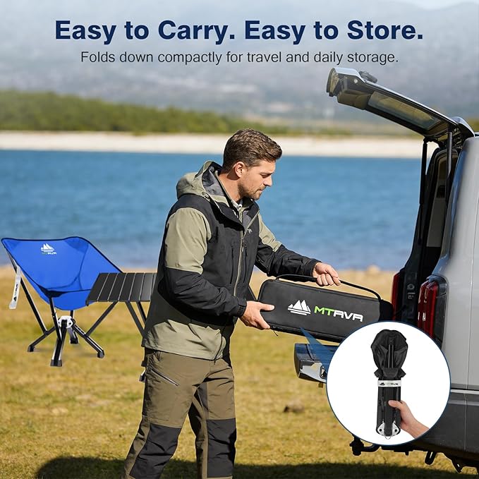 MTRVR Utility-Grade Folding Chair — Stable One-Piece Structure, Authorized Folding Structure Patent, Balanced Aluminum Support, Compact & Portable Chair for Camping, Fishing & Everyday Outdoor Use