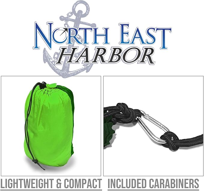 North East Harbor Hammock, Portable 2 Person Camping Hammock, Portable Hammock for Two with Carabiners and Pre-Attached Bag, Two Person Hammock Camping Fun, Great Camping Accessories (Green)