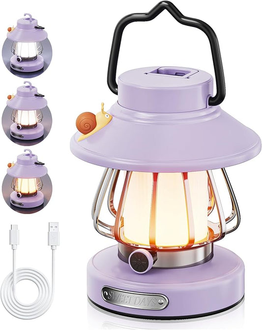 HOMY Snail Camping Lantern for Kids Rechargeable Portable Night Light with 3 Colors & Dimmable, Outdoor Camping Gear, Indoor Bedroom Tent Nightlight Gift for Toddlers