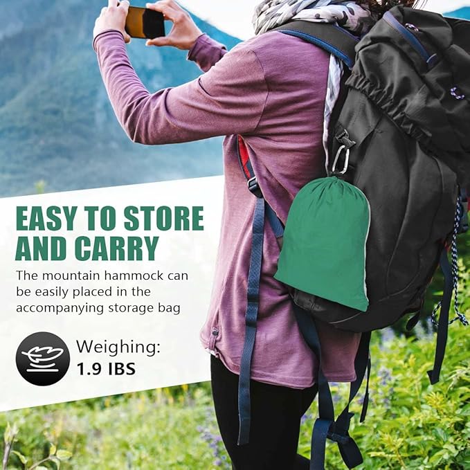 OBTANIM Camping Hammock 500lbs Portable Lightweight Single or Double Hammock with Tree Straps and Carry Bag for Camping Backpacking Hiking Travel Beach Outdoor Indoor (Grey and Dark Green)
