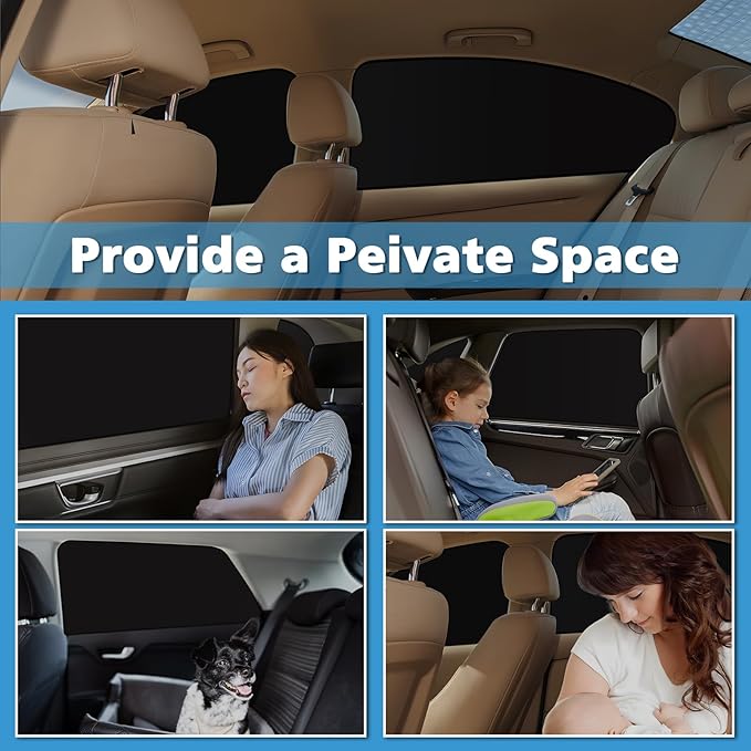 XCBYT Magnetic Car Window Shades 4 Pack - Blackout Side Window Sun Shade for Privacy & Car Camping, 99% UV Blocking Car Window Covers for Side Windows, Heat Protection Travel Shades for SUV Sedan