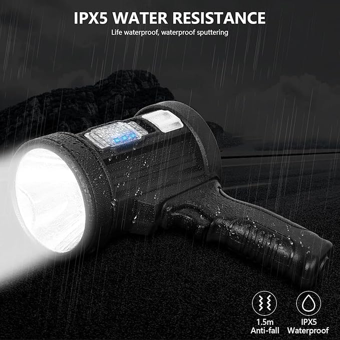 MIXILIN Rechargeable Spotlight, 2,000,000 Lumens Handheld Hunting Flashlight Led Spot Light with Cob Light and Solar Panels, Lightweight and Super Bright Spotlight for Hunting Boating Camping