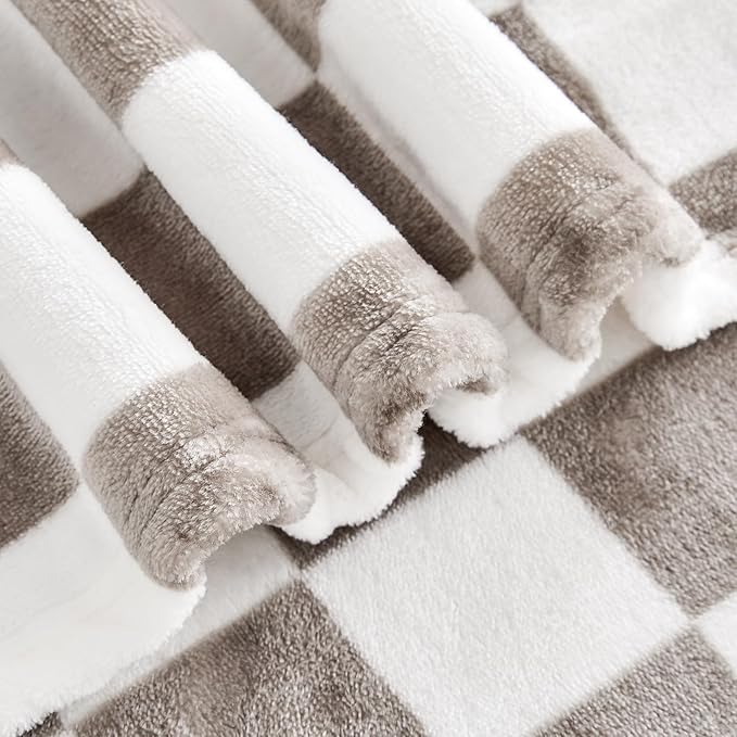 Edenleaf Light Grey Checkered Blanket, Ultra Soft Fluffy Fleece - Checkered Grid Print Throws for Couch Sofa Bed, Cozy Luxury Throw Blanket for All Seasons, 60x80 Inch, Cashmere Smoke