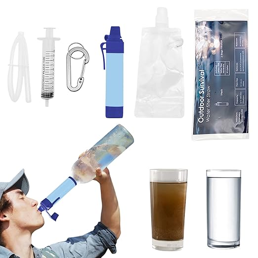 Upgrade Set of 5,Personal Water Filter Straw for Hiking, Camping, Travel,Water Straws to purify Water,Emergency Water Straw (Sky Blue)