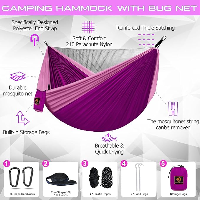 Kids Hammock, Camping Hammock with Mosquito Net, Lightweight Nylon Portable Hammock with 10ft Tree Straps,Hammocks for Travel Hiking Backpacking Beach Patio