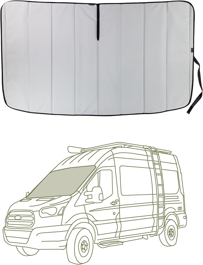 VanEssential Insulated Blackout Front Windshield Window Cover Designed for Ford Transit Van Medium and High Roof Year 2015 to Current - Cool Gray