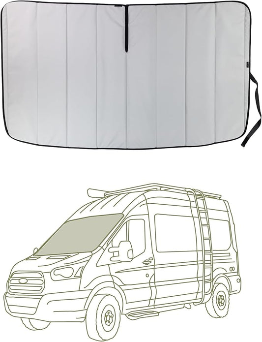 VanEssential Insulated Blackout Front Windshield Window Cover Designed for Ford Transit Van Medium and High Roof Year 2015 to Current - Cool Gray