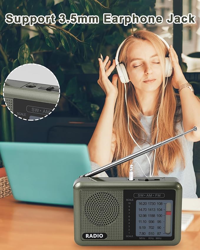 3 Band Mini Pocket Radio with Rechargeable Battery, Portable FM AM Shortwave Radios, Type C Charging Transistor SW Radio with 3.5mm Earphone Jack for Elderly Kids