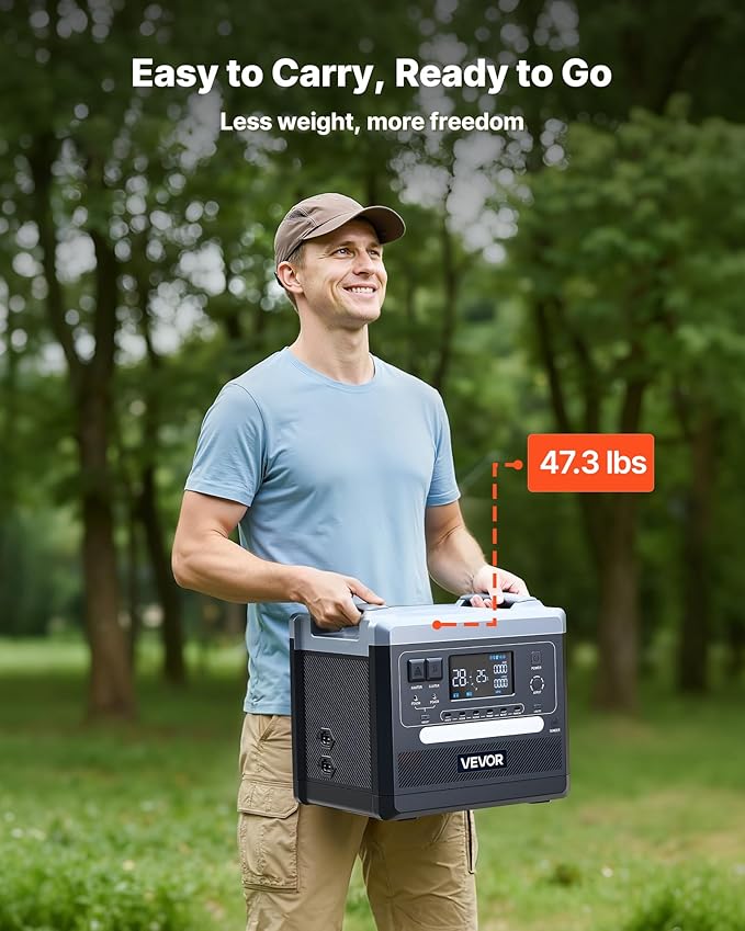 VEVOR Portable Power Station, 2400W 2160Wh Power Station Solar Generator with 10 Output Ports & Adjustable Input Power, Expandable LiFePO4 Battery Backup for Home Camping RV (Solar Panel NOT Included)