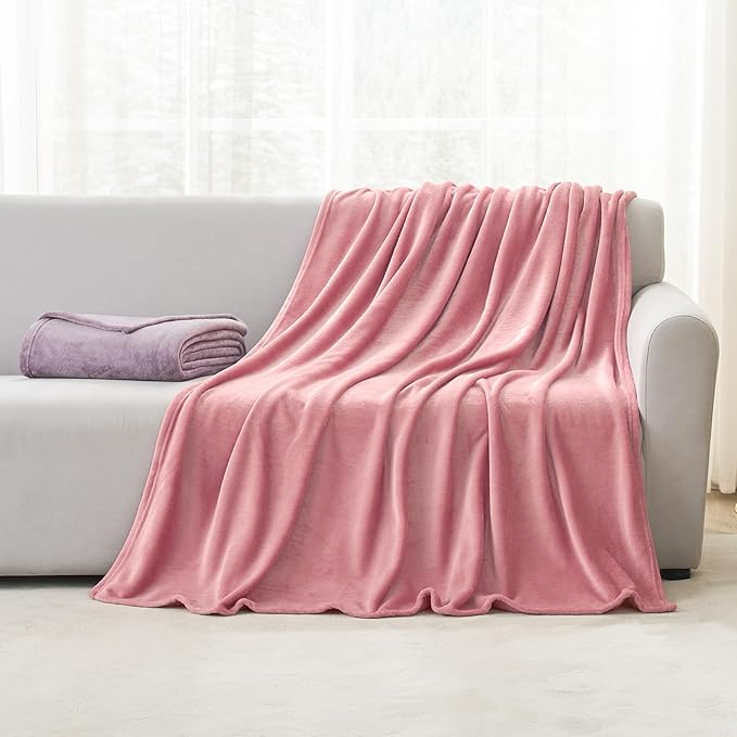 Hansleep Fleece Dusty Rose Throw Blanket, Flannel Fuzzy Plush Cozy Blanket for All Seasons, Dusty Rose, Throw 50x60 Inches