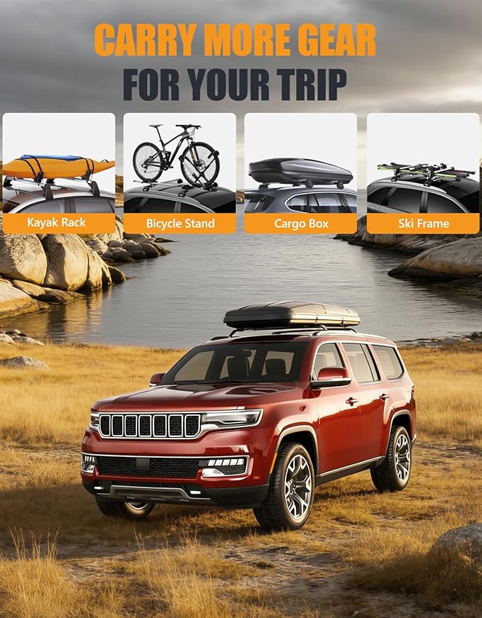 KINGGERI Roof Rack Cross Bars Compatible with 2022-2026 Jeep Wagoneer & Grand Wagoneer & Wagoneer L & Grand Wagoneer L, Heavy Duty Aluminum Roof Rails Crossbars Rooftop Black