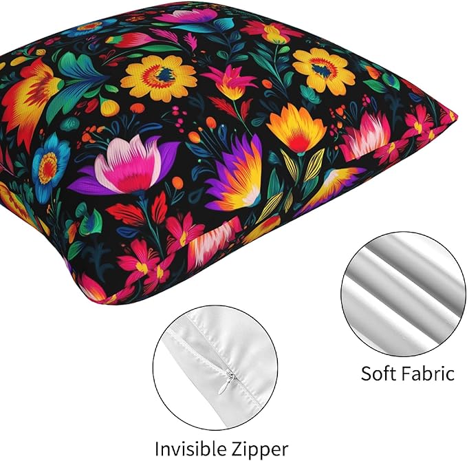 Mexico Flowers Throw Pillow Covers 18 X 18 Inch Set of 4 Decorative Cushion Cover Home Decor for Sofa Chair Couch Bedroom Living Room