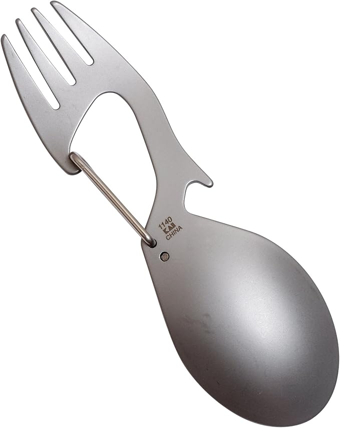 Kershaw Ration Multi Tool Spork, Stainless Steel Spoon, Fork, Carabiner and Bottle Opener, Regular and XL Sizes