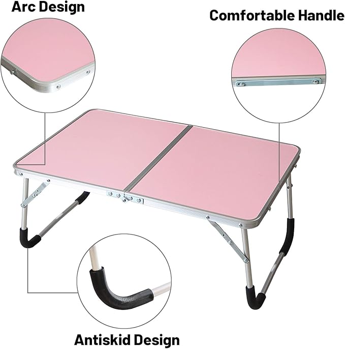 Jucaifu Foldable Laptop Table, Bed Desk, Breakfast Serving Bed Tray, Portable Mini Picnic Table & Ultra Lightweight, Folds in Half with Inner Storage Space (Pink)