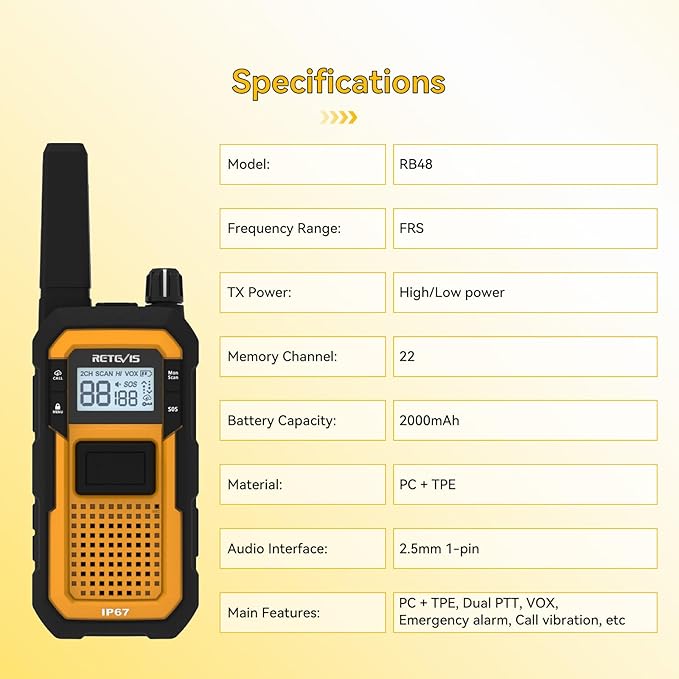 Retevis RB48 Heavy Duty IP67 Waterproof-Walkie Talkies,Covers up to 300,000 Square Foot-Business 2 Way Radios for Manufacturing Warehouse Construction Jobsite-Radios and 6-Way-Charger Bundle (20 Pack)