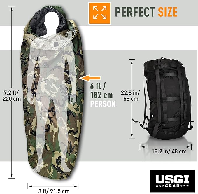 Military Sleeping Bag System Tactical Gear – 4-Part Modular Sleeping Bags Cold Weather Includes Stuff Sack, Bivy Cover, Intermediate Cold Weather and Patrol Bag – Waterproof and Lightweight