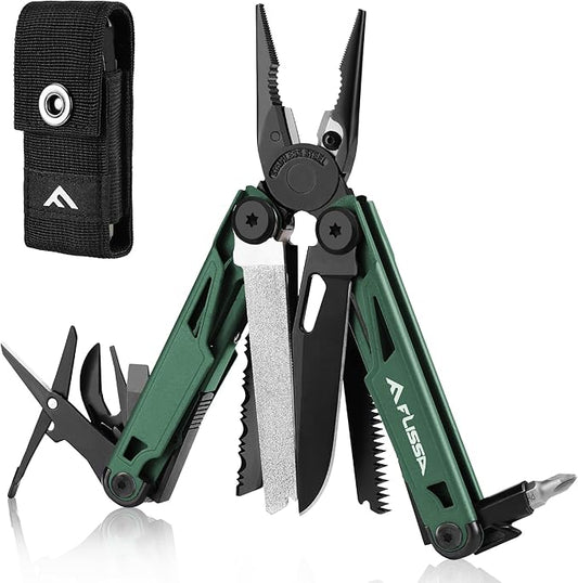 FLISSA Multitool, 15-in-1 Multi Tool Pocket Knife with Sheath, Stainless Steel EDC Multitool Pliers for Men, All-in-One Tools for Camping, Fishing, Survival – Ideal Christmas Gift for Man