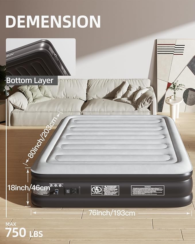 CHILLSUN 2026 Upgraded King Air Mattress with Built in Pump, 18" Raised Comfort Blow up Mattress, Luxury Air Bed Inflatable Mattress for Guests & Home, Colchones Inflables AirBed 800lbs Max