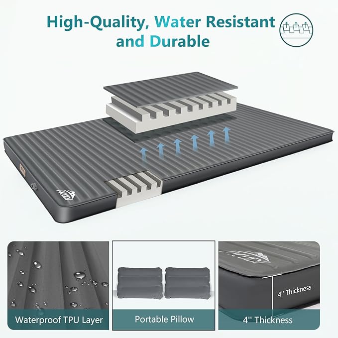 Double Self-Inflating Sleeping Pad with Built-in Electric Pump, 3.15" Ultra-Thick Memory Foam, Camping Mattress for 2 Person, R-Value 9.5