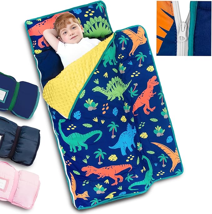 Primlect Toddler Nap Mat with Detachable Blanket and Removable Pillow, Kids Sleeping Bag 55''x35'' for Daycare Preschool Kindergarten, Toddler Sleeping Mat for Boys and Girls